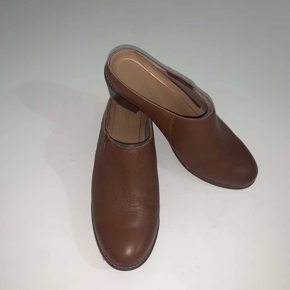 Vionic Nellie Shoes Womens Size 10 Brown Leather Mule Slip On Comfort VS152